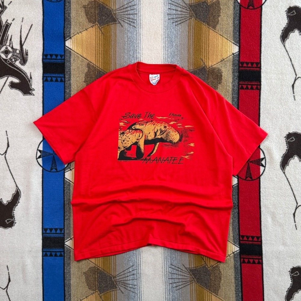 Vintage Hanes Save The Florida Manatee T-Shirt Red XL Made in USA Single Stitch